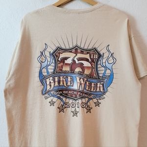 Daytona Beach Bike Week Tan Biker Motorcycle Flames Tshirt XL